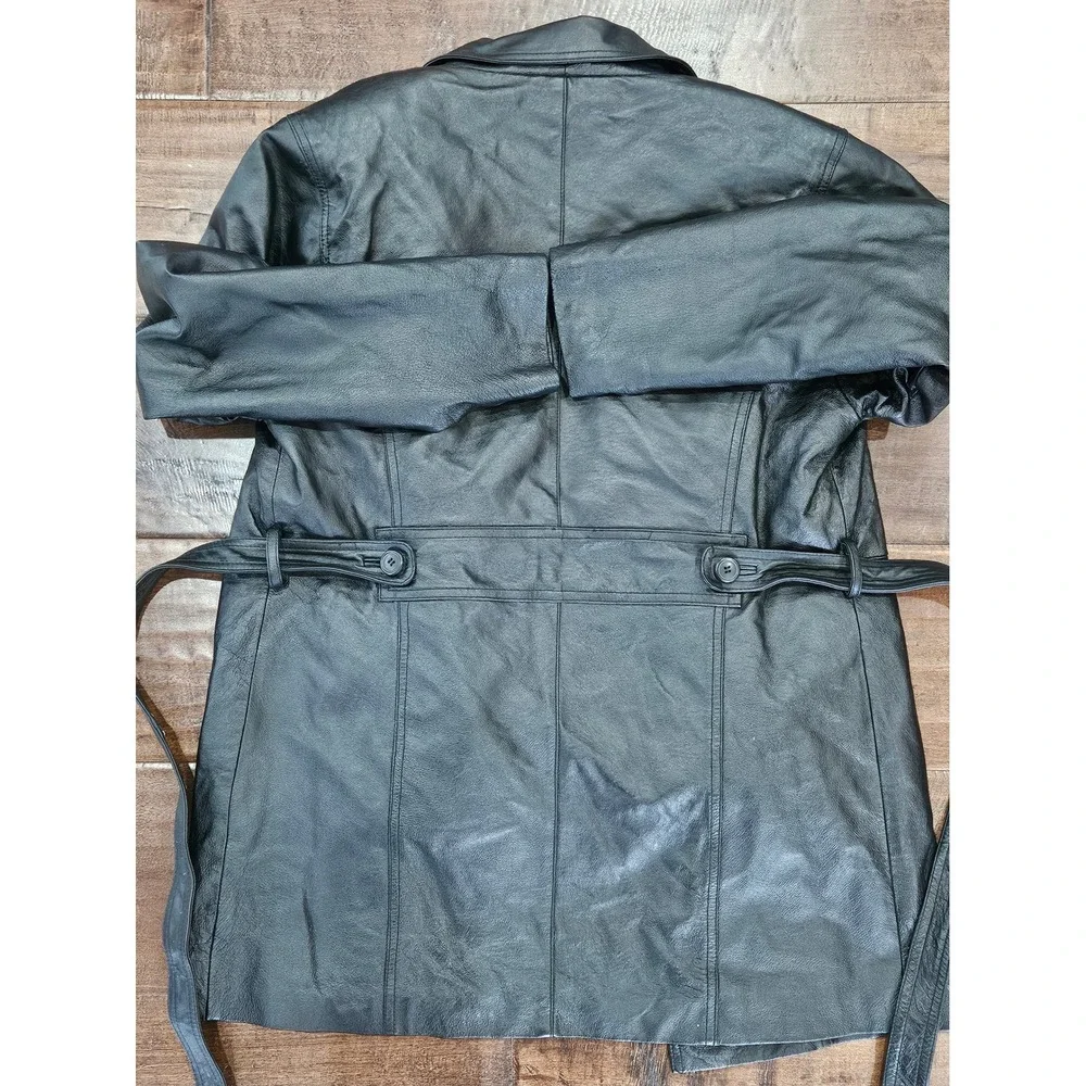 Y2K VTG Matrix Chic Leather Rock Grunge Trench Womens L Black Belted Faux Fur